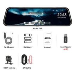 Cameră cu oglindă pentru mașină Ecran tactil Înregistrare video Oglindă retrovizoare Dash Cam Cameră frontală și spate Oglindă D
