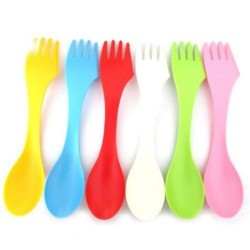 1 seturi (6 buc. 1 set) 3 în 1 Vesela de tabără în aer liber, rezistentă la căldură, lingură, furculiță, cuțit, ustensile de cam