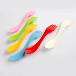 1 seturi (6 buc. 1 set) 3 în 1 Vesela de tabără în aer liber, rezistentă la căldură, lingură, furculiță, cuțit, ustensile de cam