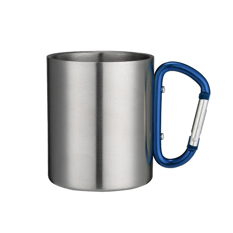 Cupă din oțel inoxidabil de 220 ml pentru camping, călătorie, în aer liber, cu mâner, carabinier, alpinism, drumeții, cupe porta