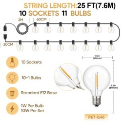 Ghirlandă luminoasă G40 rezistentă la spargere 220V 110V Led șir de lumină E12 Impermeabil conectabil Grădină de Crăciun Decorat