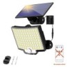Lumină solară cu 106 LED, în aer liber, impermeabilă, cu senzor de mișcare, proiector, telecomandă, 3 moduri pentru curte, garaj