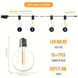 Ghirlande lumini cu bile G40 cu LED, ghirlande de grădină, impermeabile, pentru terasă, grădină, pub, decorare pentru petrecerea
