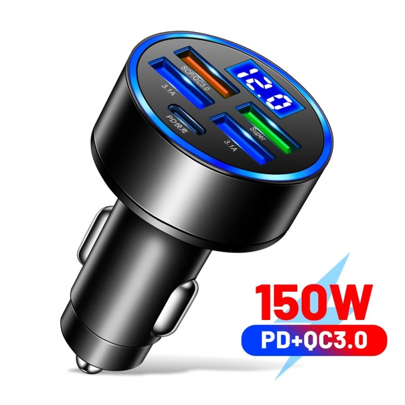 Încărcător de mașină PD de 250 W QC3.0 Încărcare rapidă de la unu la șase mufe pentru brichetă auto Încărcător de mașină cu 5 po
