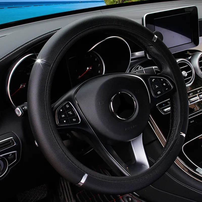 Husă pentru volan de mașină, din piele PU, bară flash, confortabilă, banda elastică pentru mâner, accesorii pentru interiorul ma