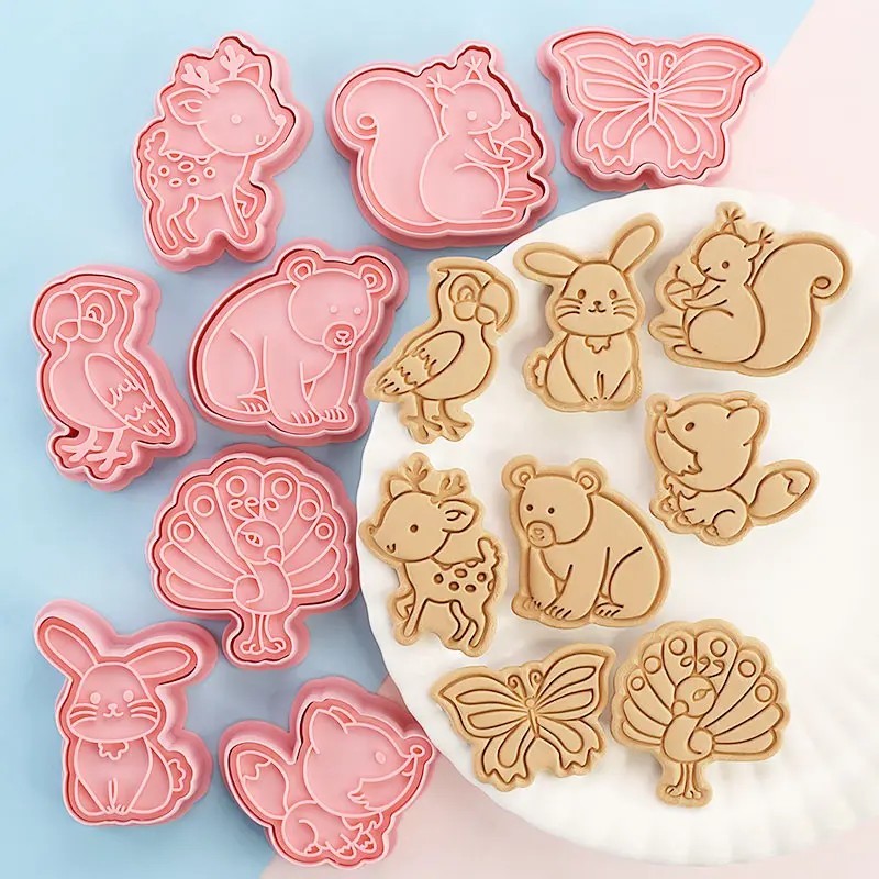 8 bucăți/set tăietor de biscuiți din plastic 3D în formă de animal de desene animate matriță presabilă pentru biscuiți panda șta