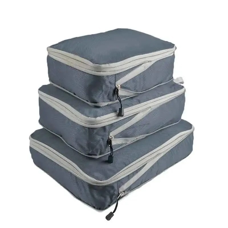 3 bucăți/set negru/albastru/gri Geantă de depozitare de călătorie compresibilă, portabilă, de mare capacitate, cuburi de ambalar 3 bucăți/set negru/albastru/gri Geantă de depozitare de călătorie compresibilă, portabilă, de mare capacitate, cuburi de ambalar