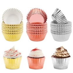 100 de bucăți din folie metalica pentru cupcake, cutii de hârtie pentru brioșe, cești de copt, aur roz, nuntă, ziua de naștere, 