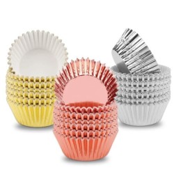 100 de bucăți din folie metalica pentru cupcake, cutii de hârtie pentru brioșe, cești de copt, aur roz, nuntă, ziua de naștere, 