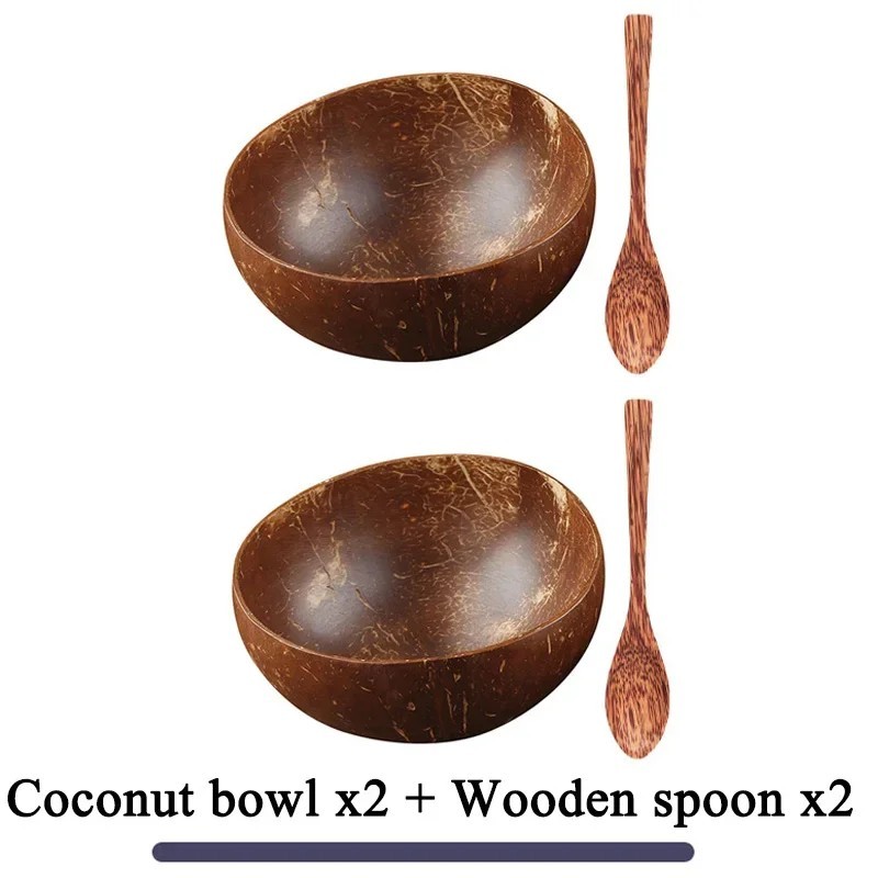 Femei 12-15 cm castron din nucă de cocos naturală set de cină vesela din lemn lucrată manual lingură din lemn desert salată de f