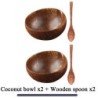 Femei 12-15 cm castron din nucă de cocos naturală set de cină vesela din lemn lucrată manual lingură din lemn desert salată de f
