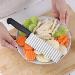 Tăiător lung de cartofi din oțel inoxidabil pentru tăiat aluat pentru legume, fructe, ondulat, cuțit, tăietor de cartofi, tocăto