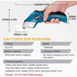 Foarfece electrice multifuncționale de 3,6 V Mașină de tăiat țesături Foarfece pentru piele cu lame din oțel tungsten Instrument