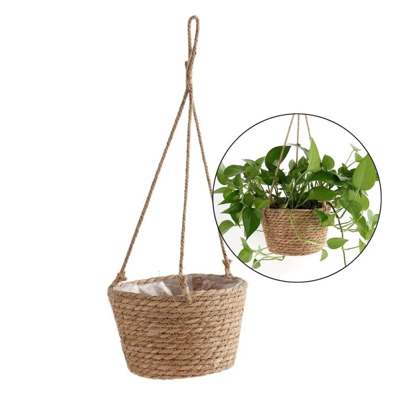 Jardinieră agățată de grădină Coș de depozitare pentru plante Macrame Coș de iuta țesut Suport pentru ghiveci de interior în aer