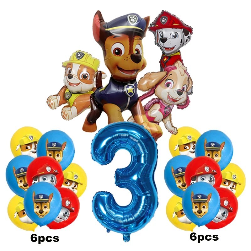 17 bucăți de desene animate PAW Patrol decorațiuni pentru ziua de naștere, film din aluminiu, set de baloane digitale, Chase pen