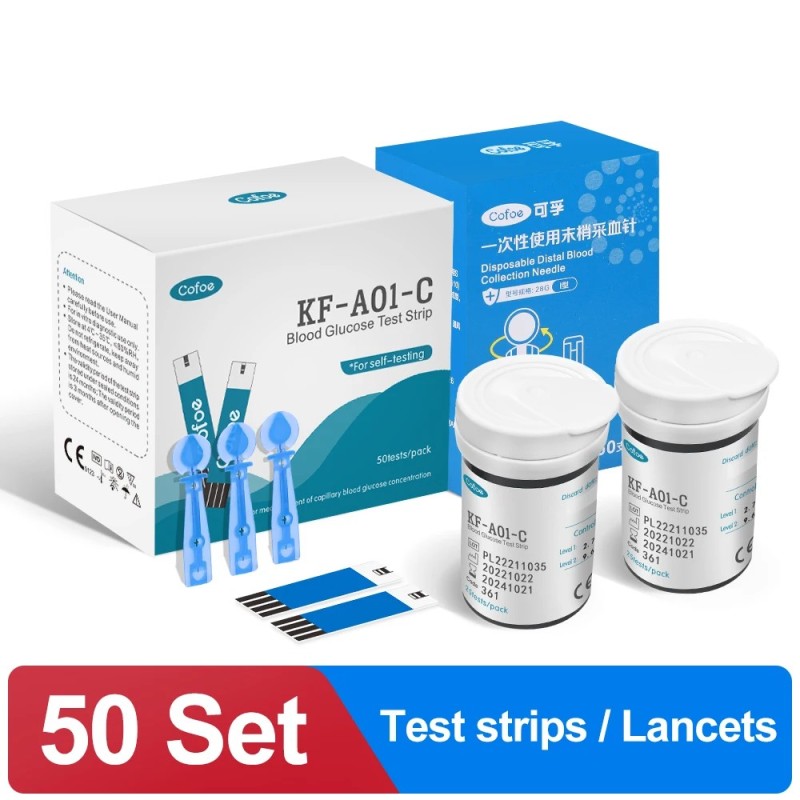 Cofoe Yice Contor de glucoză din sânge Benzi de testare lancete Glucometru Monitor de zahăr din sânge Pentru tester de diabet Di