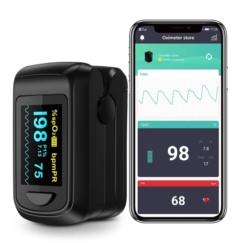 HealthTree Pulsoximetru pentru degete Saturație de oxigen din sânge SpO2 PI Oximetro De Dedo Pulsioximetro Oximetru Bluetooth AP