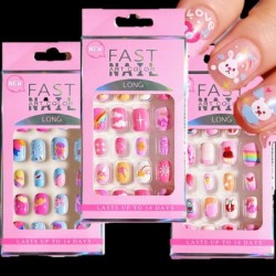 Sfaturi pentru unghii pentru copii cu desene animate 5D 6-14 ani 24 buc/cutie Unghii false adezive sigure non-toxice DIY colorat
