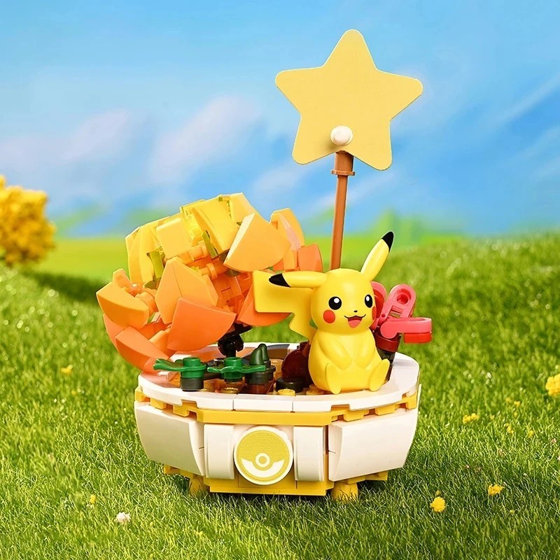 Bloc de construcții Pokemon nou Pikachu Charmander Squirtle Model de jucărie Decorare pentru casă Planta în ghiveci Cărămidă Juc
