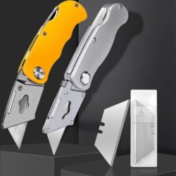 Cuțit utilitar pentru electrician, retractabil, tăiat ascuțit, cuțit pliabil de rezistență, lamă cu mâner din plastic, aluminiu,
