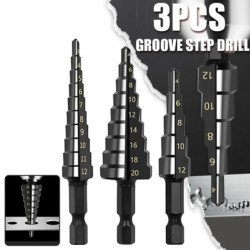Burghie HSS cu pas drepte, 3 buc, 3-12 mm, 4-12 mm, 4-20 mm, nitrură, hexagonală neagră, din lemn, metal, tăietor pentru găuri, 
