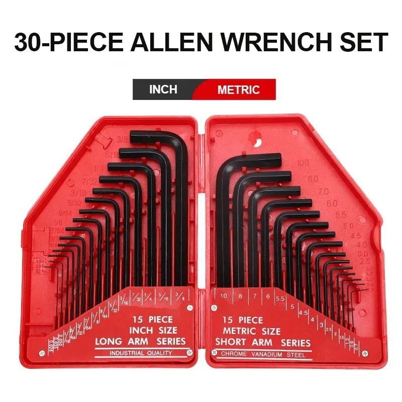 30Pcs Wrench Set Hex Key Allen Wrench 0.028"- 3/8" Inch & 0.7mm-10mm Metric Size Chromium-vanadium Steel Spanner Long Arm Tool 30Pcs Wrench Set Hex Key Allen Wrench 0.028"- 3/8" Inch & 0.7mm-10mm Metric Size Chromium-vanadium Steel Spanner Long Arm Tool