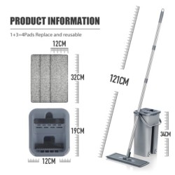 Set de mop și găleată pentru podea plată, fără mâini, pentru sistemul profesional de curățare a podelei de acasă, cu tampoane la