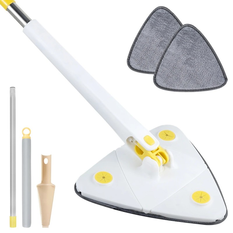 Mop triunghiular telescopic Mop de curățare rotativ cu rotație de 360° Strângere reglabilă Curățarea tavanului umed și uscat Ins