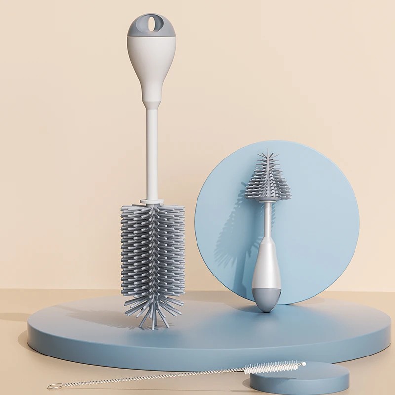 Rotație de 360 de grade, 3 în 1, din silicon, perie pentru suzetă pentru biberon, pentru spălare, recipient cu apă, set de perii