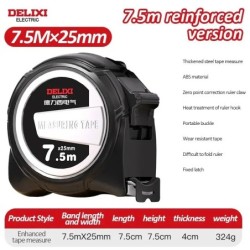 Rubică de măsurare DELIXI ELECTRIC, 7,5 M * 25 mm ABS îngroșat, dur, anti-cădere, durabil, riglă, cutie rezistentă la uzură, rig