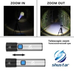 Lanternă LED reîncărcabilă prin USB, cu LED încorporată, baterie cu litiu de 1200 mAh, rezistentă la apă, pentru camping, lanter