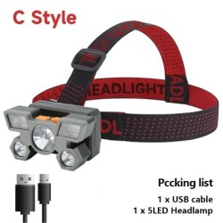 Lanterna cu 5 LED-uri reîncărcabilă cu baterie 18650 încorporată Lumină puternică Camping aventură Pescuit Lampă frontală