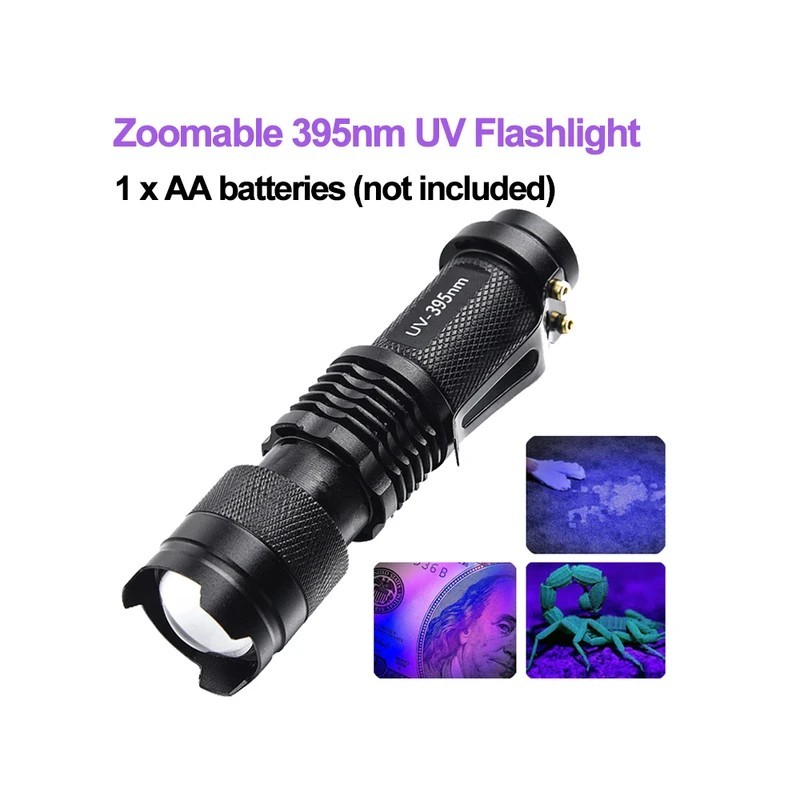Lanternă LED UV 365/395nm Mini lanternă ultravioletă portabilă, impermeabilă, cu zoom, lumină violetă, detector de urină pentru Lanternă LED UV 365/395nm Mini lanternă ultravioletă portabilă, impermeabilă, cu zoom, lumină violetă, detector de urină pentru