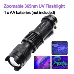 Lanternă LED UV 365/395nm Mini lanternă ultravioletă portabilă, impermeabilă, cu zoom, lumină violetă, detector de urină pentru 