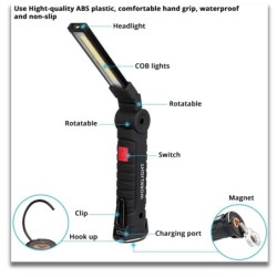 Lanternă cu LED pentru camping, reîncărcabilă, cu magnet și cârlig IP64, rezistentă la apă, 5 moduri de iluminare, potrivită pen