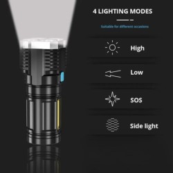 Lanternă cu LED-uri de mare putere Lanternă de camping cu 4 margele de lampă și lumină laterală COB Lanternă portabilă reîncărca