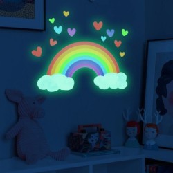 Autocolante de perete luminoase cu curcubeu de desene animate care strălucesc în întuneric nor inimă decal de perete DIY pentru 
