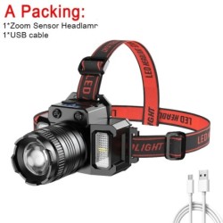 Lampă frontală cu senzor LED Lanternă cu cap de căutare pentru camping Lampă frontală puternică reîncărcabilă Lanterne frontale 