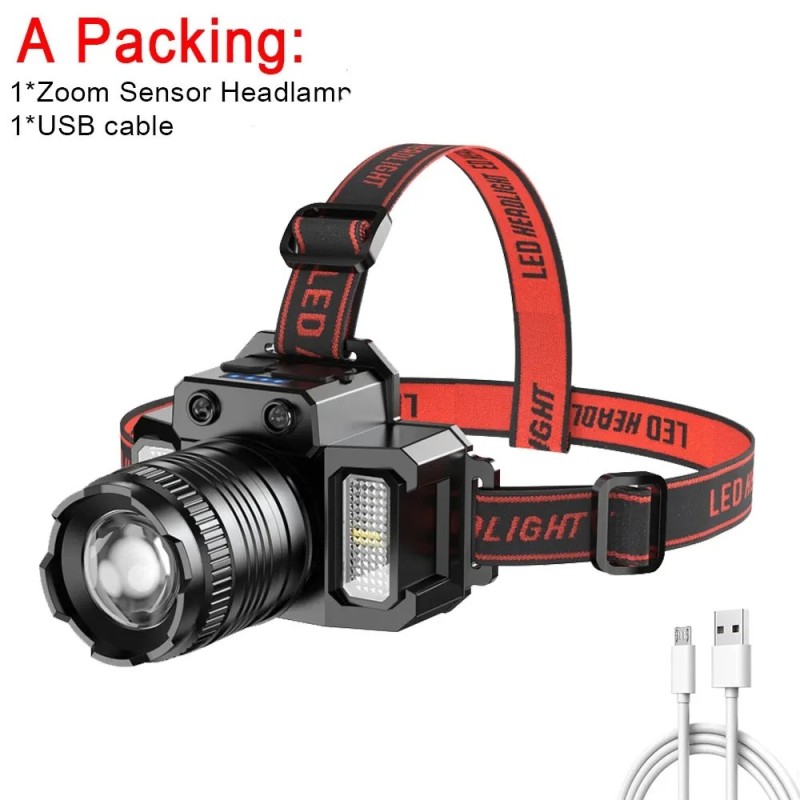 Lampă frontală cu senzor LED Lanternă cu cap de căutare pentru camping Lampă frontală puternică reîncărcabilă Lanterne frontale 