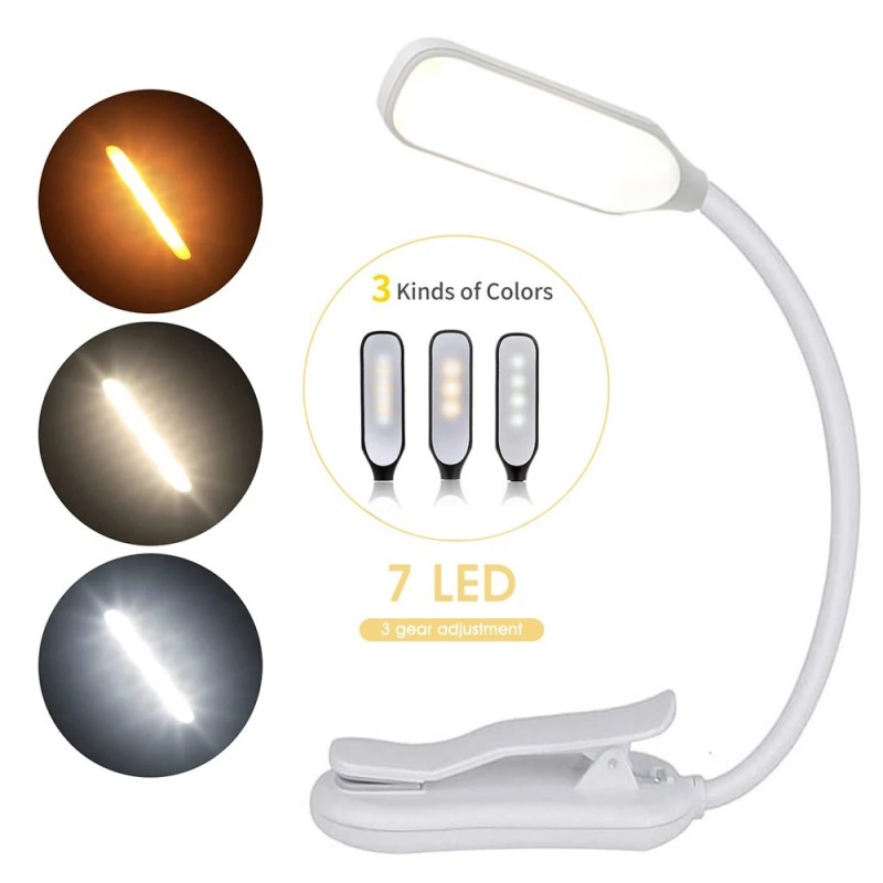 Lumină pentru cărți cu 7 LED-uri Lumină de lectură reîncărcabilă prin USB, cu 3 niveluri, alb cald, rece, lumină de zi, portabil Lumină pentru cărți cu 7 LED-uri Lumină de lectură reîncărcabilă prin USB, cu 3 niveluri, alb cald, rece, lumină de zi, portabil