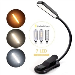 Lumină pentru cărți cu 7 LED-uri Lumină de lectură reîncărcabilă prin USB, cu 3 niveluri, alb cald, rece, lumină de zi, portabil