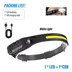 Lanterna frontală cu inducție COB LED Senzor Lampă frontală Baterie încorporată Lanternă cu cap reîncărcabilă prin USB 5 moduri 