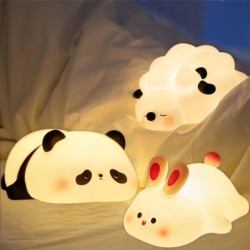 Lumini de noapte cu LED Oaie drăguță Panda Iepure Lampă din silicon, reîncărcabilă prin USB, Decor de noptieră pentru copii, vei