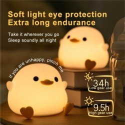 Lumină de noapte cu LED Rață drăguță Animale din desene animate Lampă din silicon pentru copii copil Senzor tactil Timing USB Re
