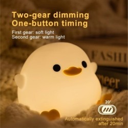 Lumină de noapte cu LED Rață drăguță Animale din desene animate Lampă din silicon pentru copii copil Senzor tactil Timing USB Re
