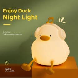Lumină de noapte cu LED Rață drăguță Animale din desene animate Lampă din silicon pentru copii copil Senzor tactil Timing USB Re