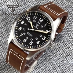 Tandorio 39mm NH35A 20bar Ceasuri pentru bărbați Pilot de scufundare automată Sticlă de safir Cadran luminos verde Curea din pie