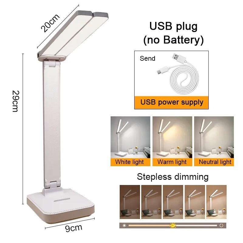Lampă de birou cu LED Lampă de masă reîncărcabilă prin USB 3 niveluri Iluminare tactilă reglabilă pentru birou Protecția ochilor