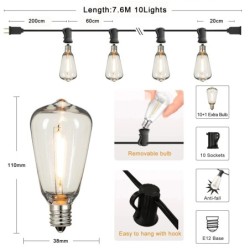St38 Ghirlandă luminoasă în aer liber, conectabilă, rezistentă la rupere, impermeabilă, din plastic, bec LED cu intensitate regl