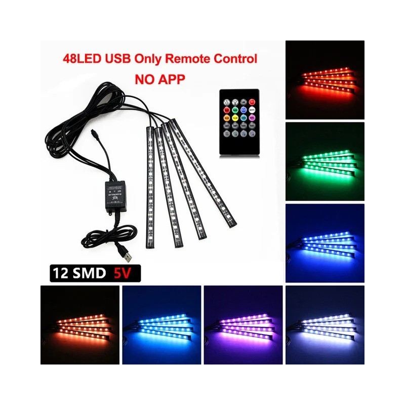 Neon LED pentru interiorul mașinii, set de lumină pentru picior, accesorii, iluminare din spate, telecomandă, control muzical, l